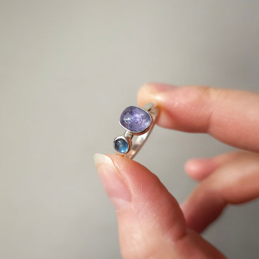 ANILLO Tanzanita & Turmalina Azul Talla 13